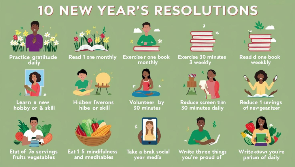 image which illustartes 10 New Year’s Resolutions to Inspire Your 2025! 